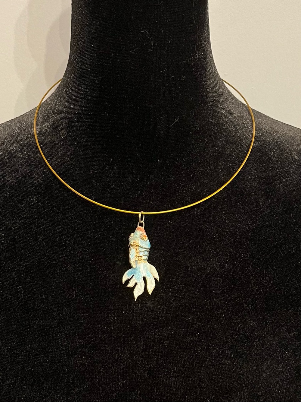Koi Fish Pendant on Gold Tone Wire Chain